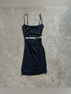 Windsor Rhinestone Waist Cut Out Mini Dress Black Size: XS